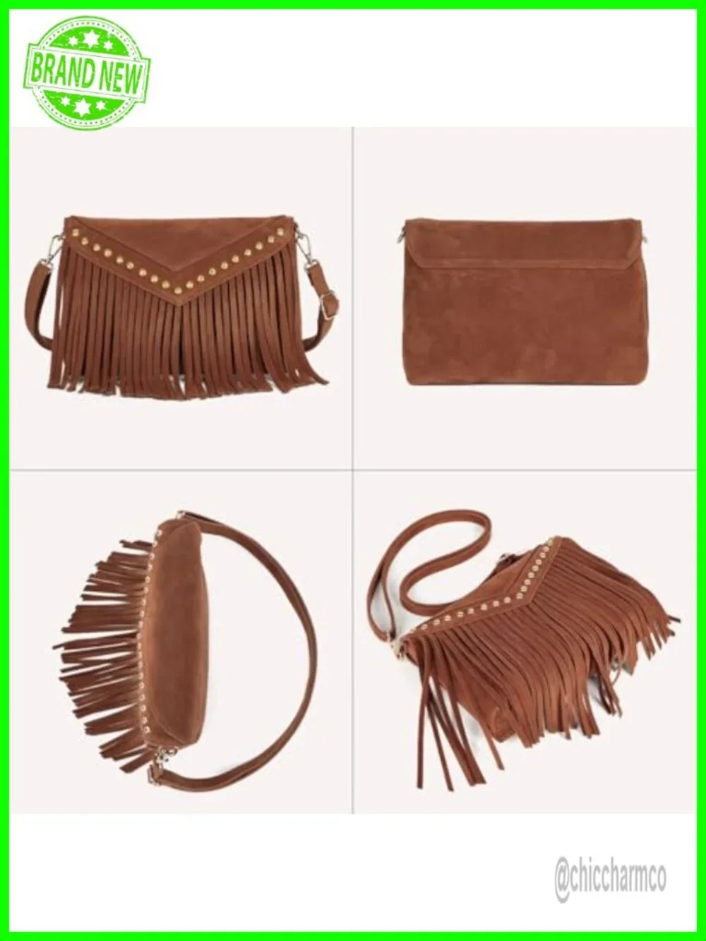 Faux Suede Fringe Crossbody Hobo Handbag with Tassels